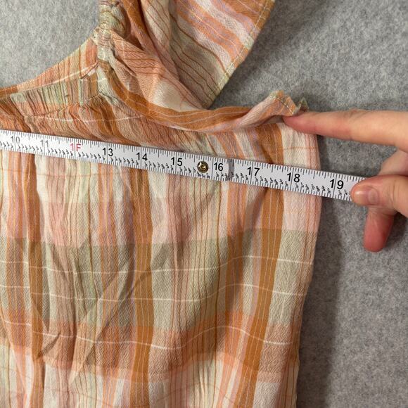 Lucky Brand Top Small Peach Blouse Tank Plaid Ruffle Flowy Rodeo Coastal Cowgirl - Picture 5 of 9